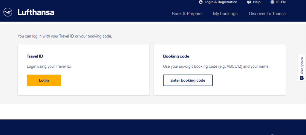 Manage Booking section Lufthansa Airlines.